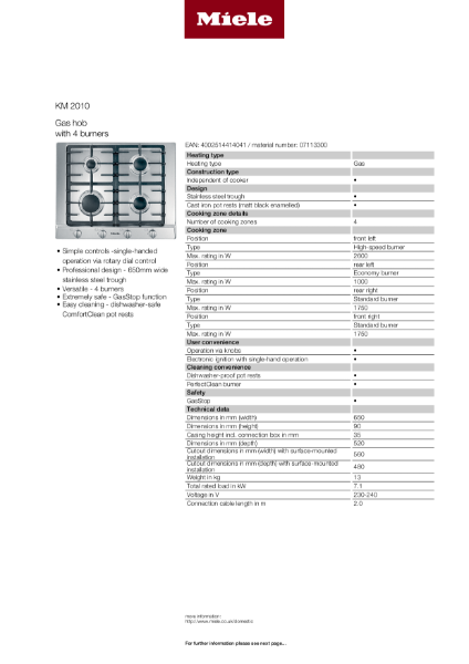 KM 2010 Product Spec Sheet