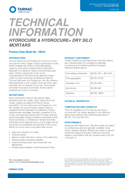 Hydrocure Mortar Technical Data Sheet