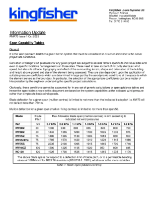 Kingfisher Louvres - Information Update - Span Capability