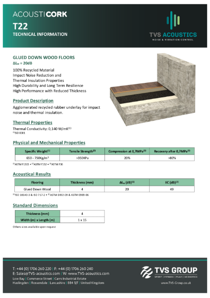 Acousticork T22 Acoustic Underlay for Glued Down Wood Floors