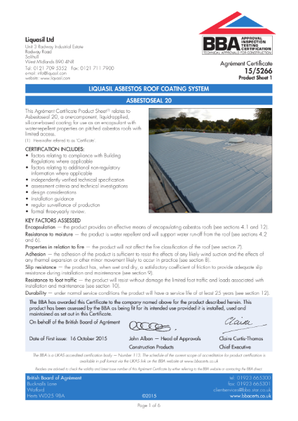 15/5266 ASBESTOS ROOF ASBESTOSEAL 20