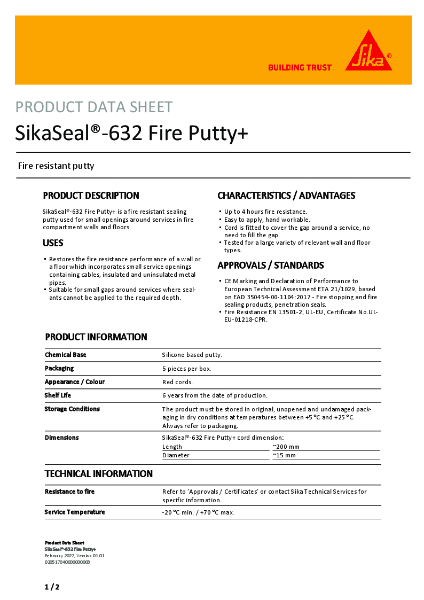 SikaSeal®-632 Fire Putty+ - Data Sheet