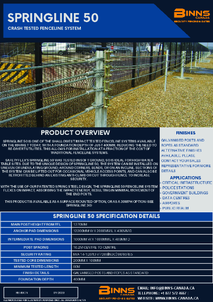 Binns Canada Springline 50 Data Sheet