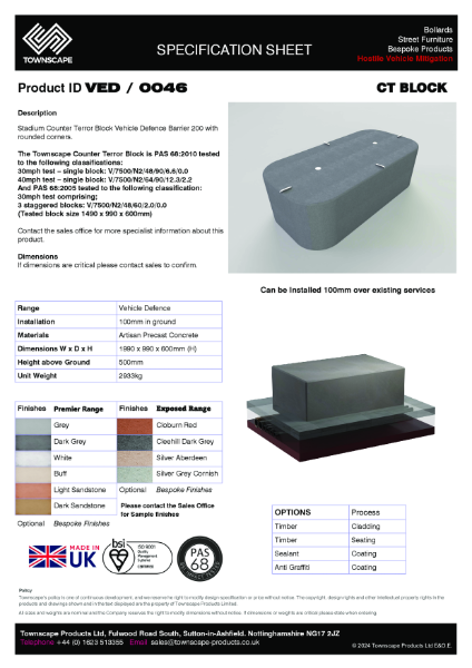 1990 X 990 X 600 Stadium CT Block Specification Sheet VED0046