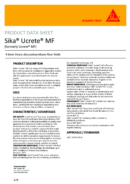Sika® Ucrete® MF Product Data Sheet