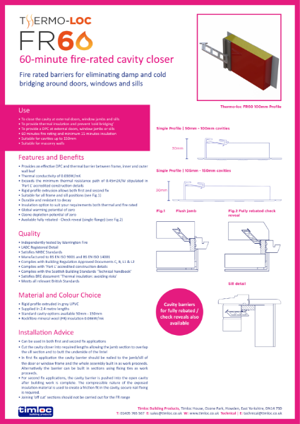 Timloc Building Products Thermo-loc FR60 Cavity Closer Datasheet
