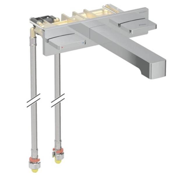 Geberit ONE washbasin tap, square design, wall-mounted, two-handle mixer, for Geberit ONE installation element and ONE washbasin, small projection