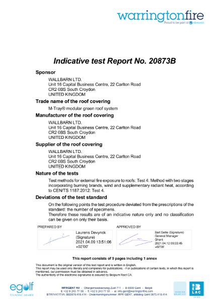 M-Tray B ROOF t4 Indicative Test Report