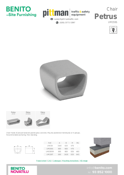 Benito Petrus Concrete Chairs Data Sheet