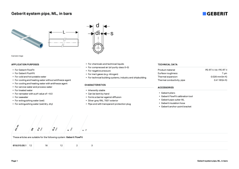 Geberit system pipe, ML, in bars