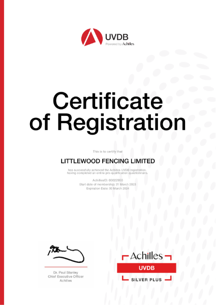 Achilles UVDB Certificate of Registration