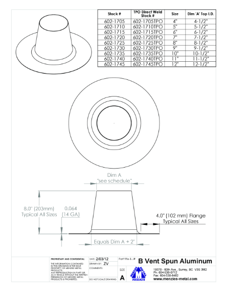 TECHNICAL DRAWING - SPUN ALUMINUM B VENT