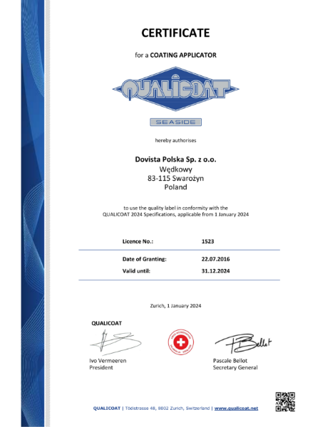 Certificate for a Coating Applicator