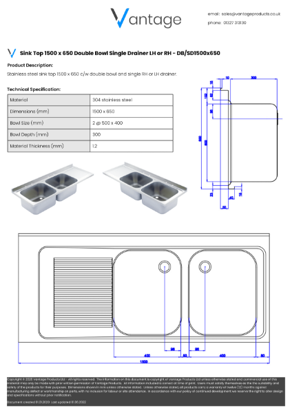 Product Data Sheet - DB/SD1500x650