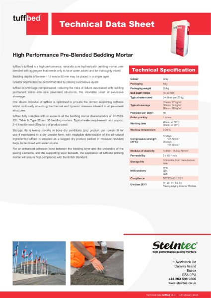 Technical Data - tuffbed high performance Type 35 bedding mortar
