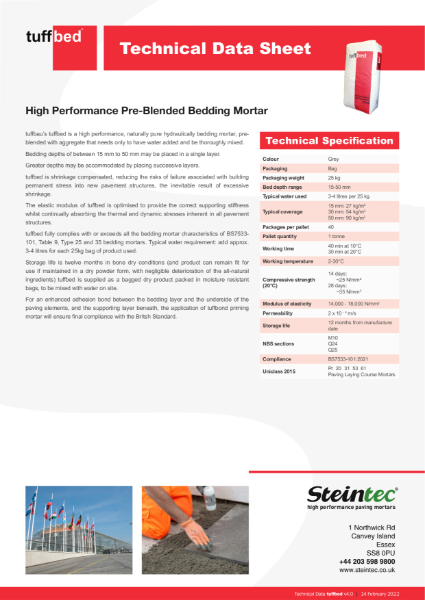 Technical Data tuffbed high performance, pre-blended bedding mortar