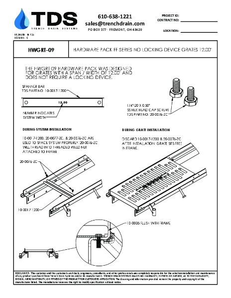 Trench•Era No Locking Device Grates Hardware Pack 12.00" - HWGRT-09