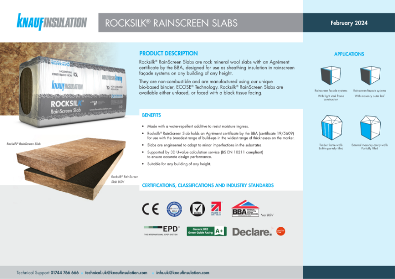 Knauf Insulation Rocksilk® RainScreen Slab - Product Datasheet