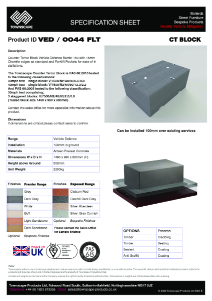 1490x990x600 CT Block (Forklift Pockets) Specification Sheet VED0044FLT