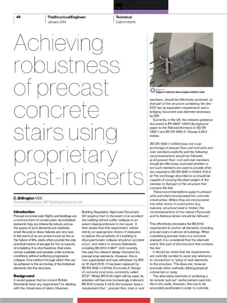 Achieving robustness of precast concrete stairs using proprietary cast-in inserts