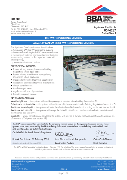 05/4287_1 Armourplan SM Roof Waterproofing Systems