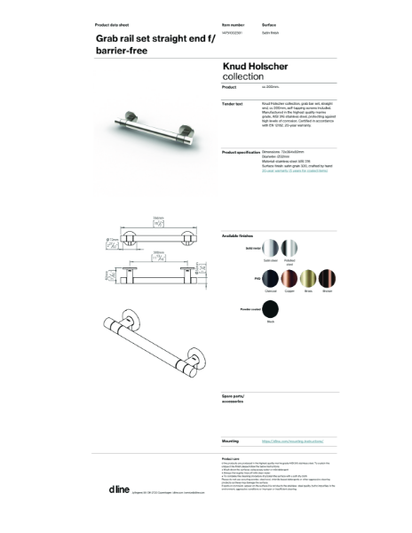 Grab rail set, straight end f/ barrier-free (data sheet)