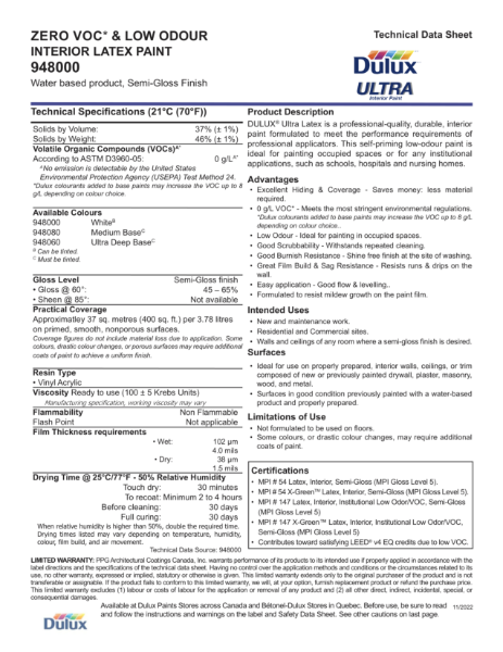 Zero VOC* & Low Odour Interior Latex Paint 948000