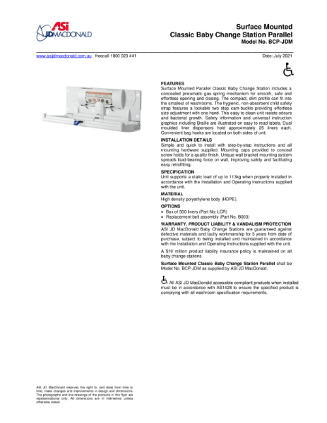 Classic Parallel Specification Sheet