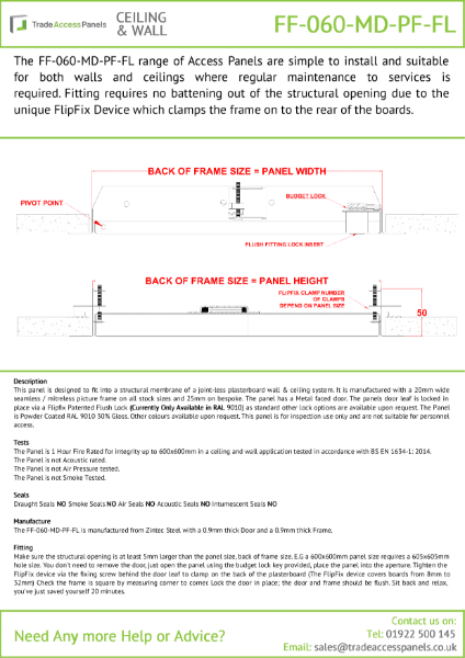Fire Rated Metal Access Panels - FlipFix