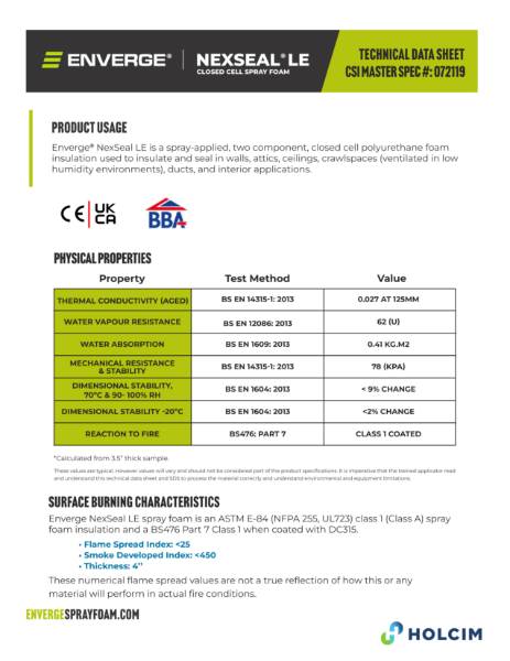 Enverge Nexseal LE Closed Cell - Technical Data Sheet