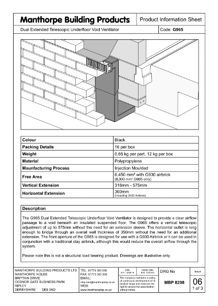 G965 Underfloor Vent Product Information & Fitting Instructions
