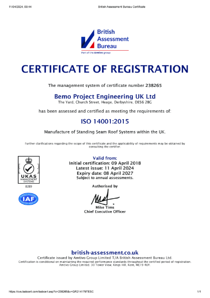 BEMO ISO 14001 Certificate