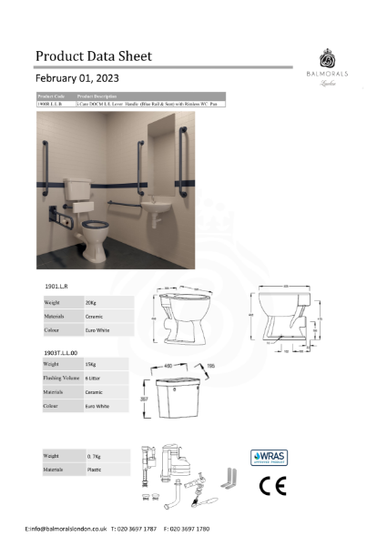 i.Care DOCM L/L Lever Handle (Blue Rail & Seat) with Rimless WC Pan