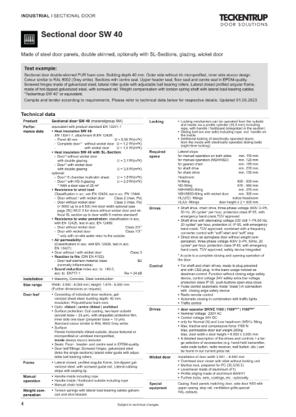 Sectional Door "Type SW 40" (Technical Data)