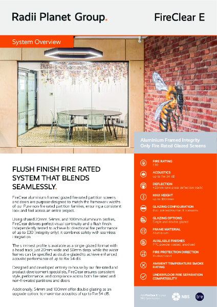 FireClear E Fire Rated System - Radii Planet Group Data Sheet 2025 v1.01