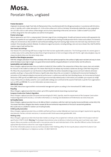 15. Technical product datasheet Porcelain floor tiles unglazed