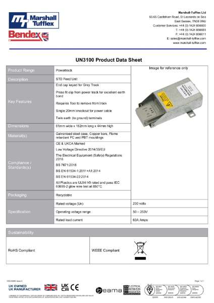 Standard Powertrack Feed Unit Product Data Sheet