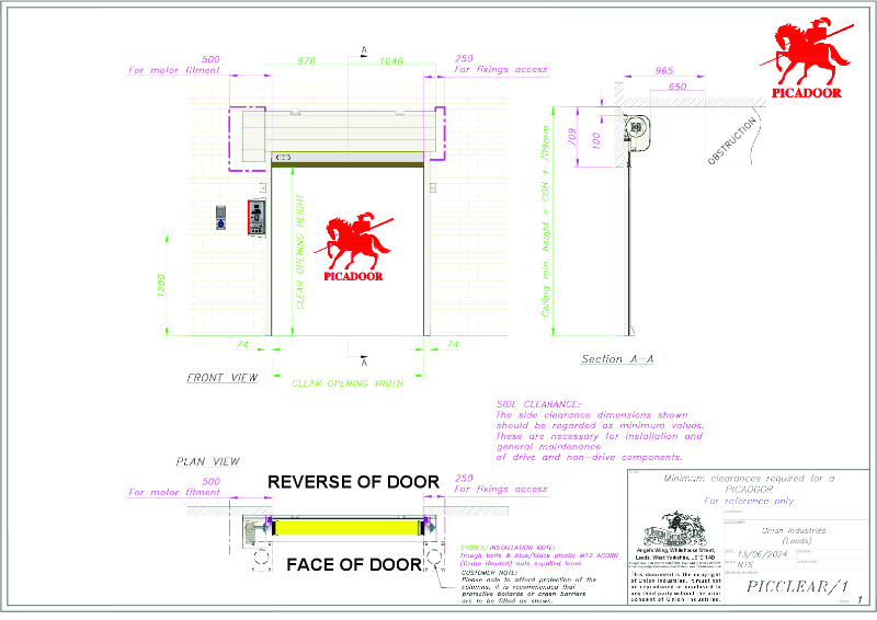 Picadoor Clearance drawing