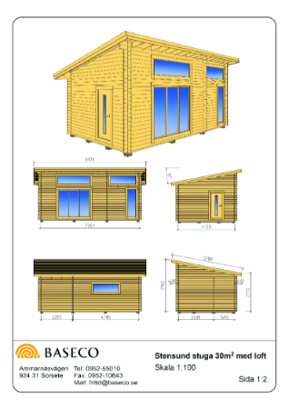 Stensund Stuga med Loft 30 KVM Mått- och Plintritning | Baseco Golv AB ...