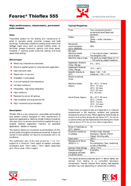 Fosroc Thioflex 555 Product Datasheet