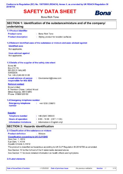 Bona Rich Tone - Safety Data Sheet