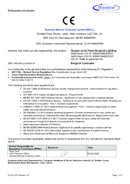Quasar Declaration of Conformity EU MDR