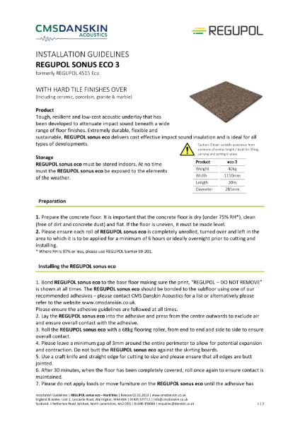REGUPOL SONUS ECO 3 With Hard Tile Finishes Over - Installation Guide