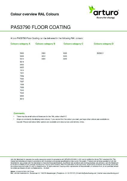 Arturo Rapid Resin Floor Colour Chart
