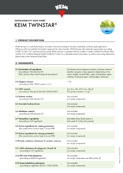 Keim Twinstar Sustainability Data Sheet