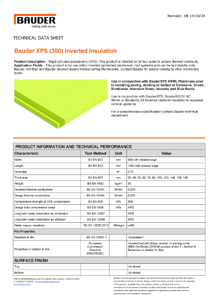 Bauder XPS 300 Inverted Insulation Technical Data Sheet