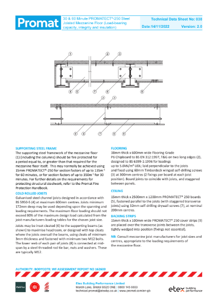 PROMATECT-250 - Protection to Steel Joisted Mezzanine - 60 mins fire protection