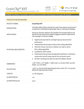 PLITEQ - GENIECLIP CLIP-RST-BOX - Technical Data Sheet