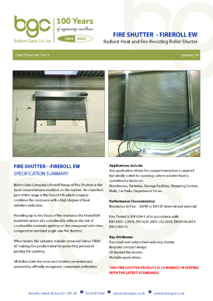 Fire Shutter - Fireroll EW - Radiant Heat and Fire Resisting Roller Shutter