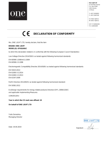 Declaration on Conformity 67410/AN/C -